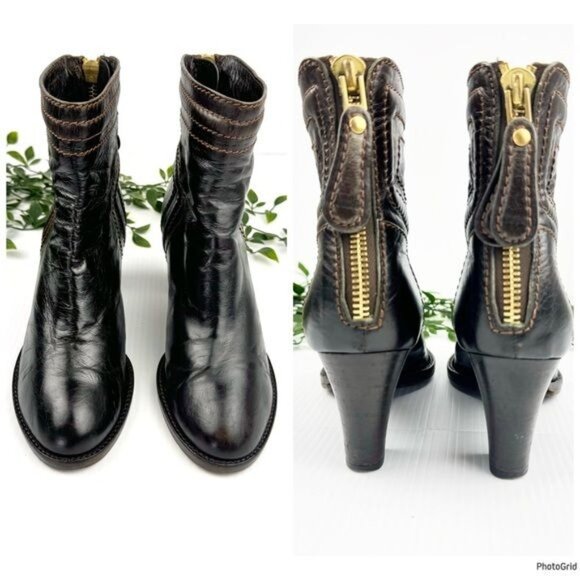 Chloe Ankle Boots Dark Brown Leather High Heel Booties 7 - Picture 2 of 10